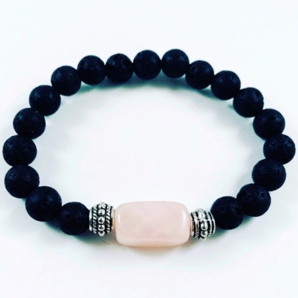 Lava rock oil diffuser rose quartz boho bracelet - Picture 4 of 9